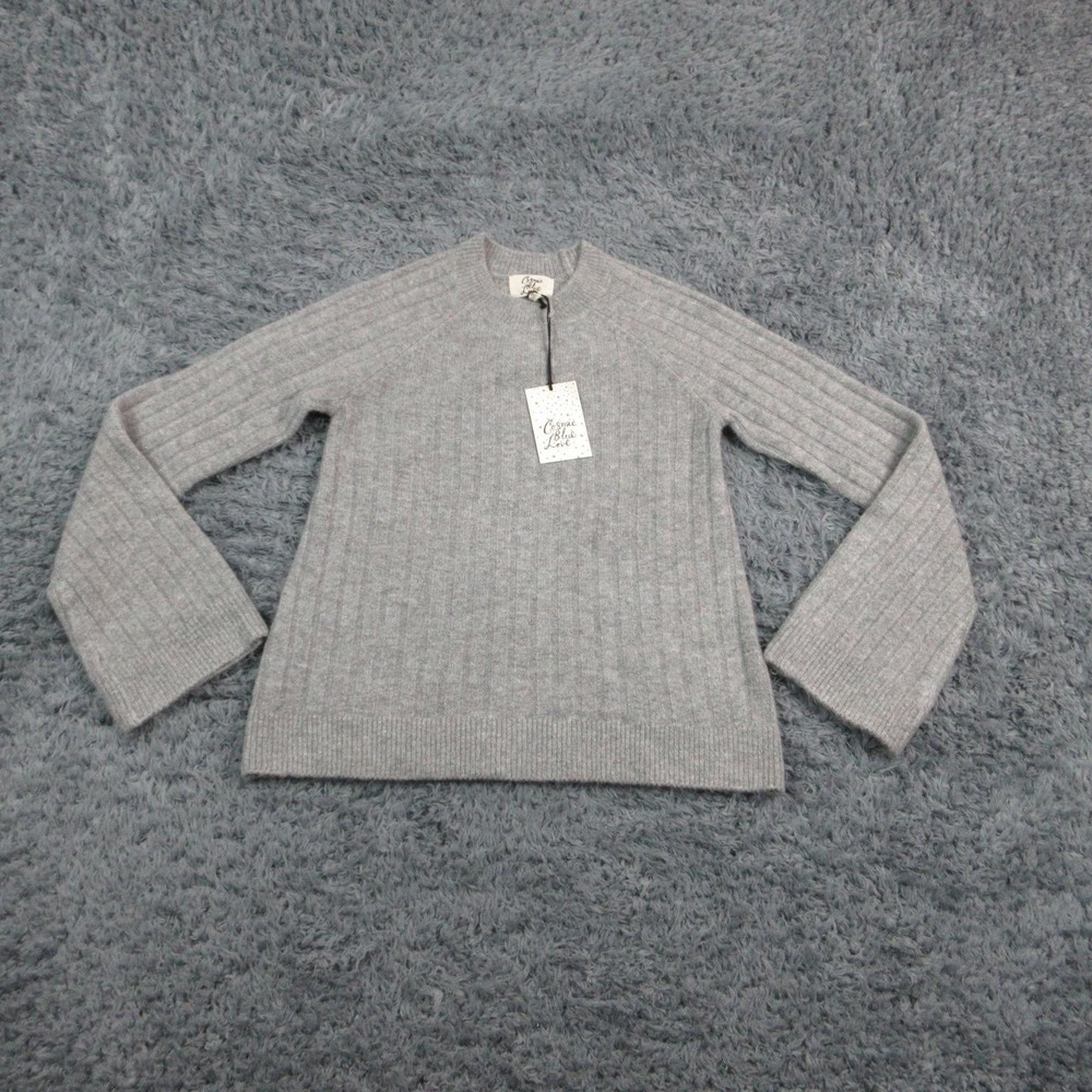 Cosmic Blue Love Sweater Pullover Womens S Gray Crew Neck Bell Sleeve NWT
